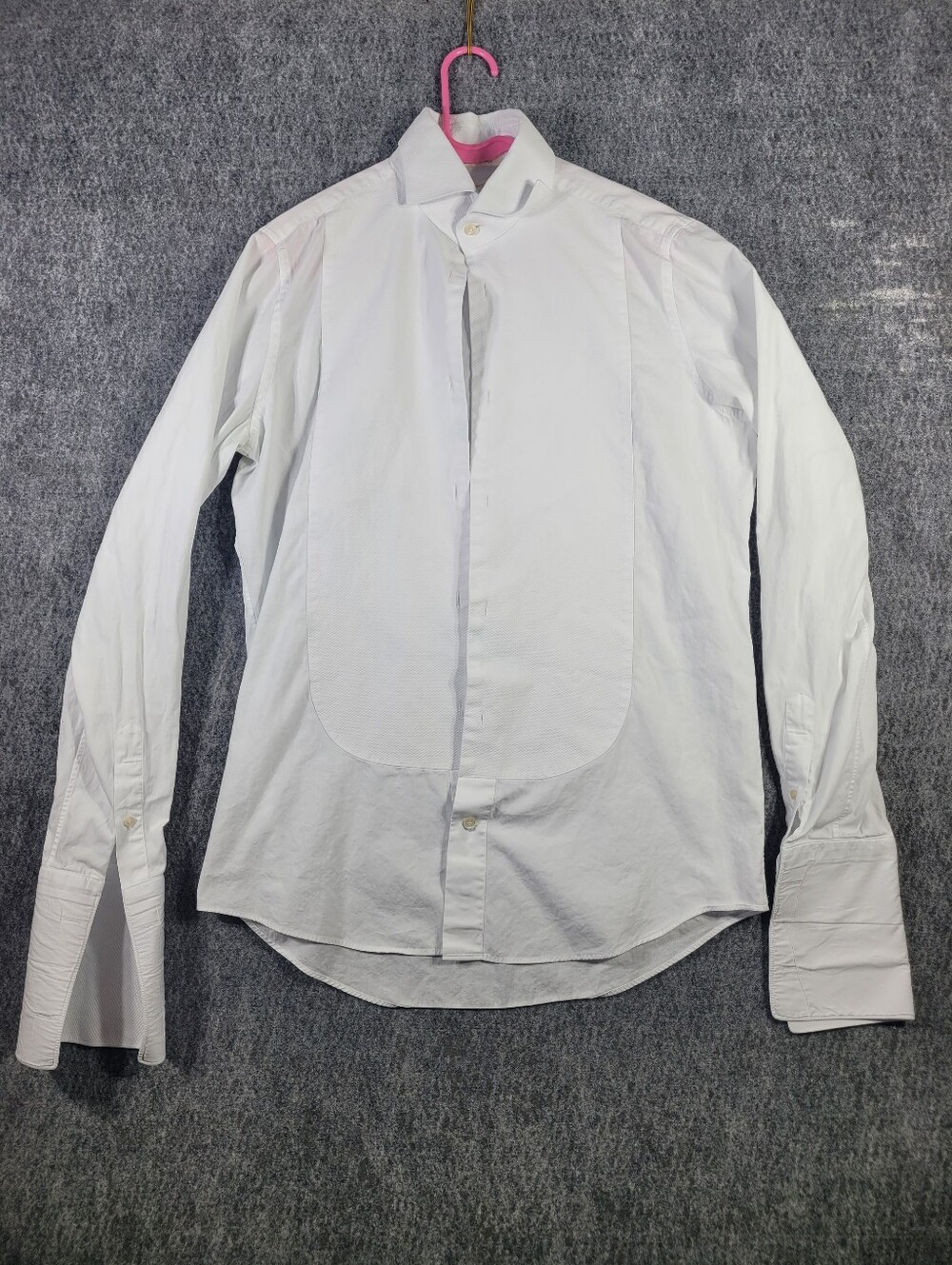 Suitsupply White Egyptian Cotton Tuxedo Shirt French Cuff 39 15.5 L Stud Front